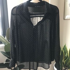 Zara Gold Studded Black Blouse, Small